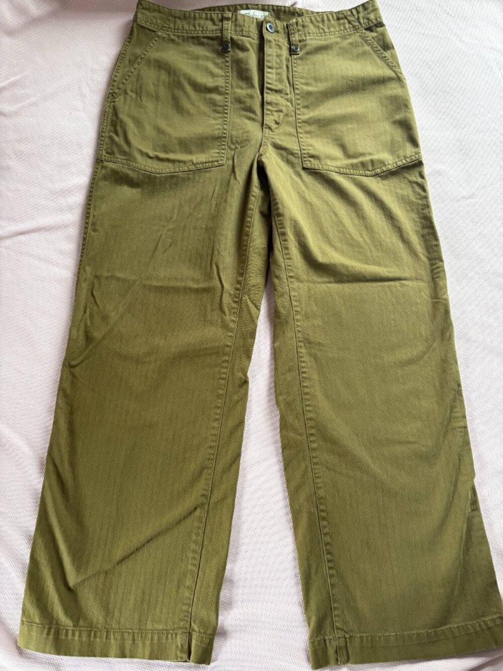 Madewell Utility Pants sz 32 olive green wide leg front pockets